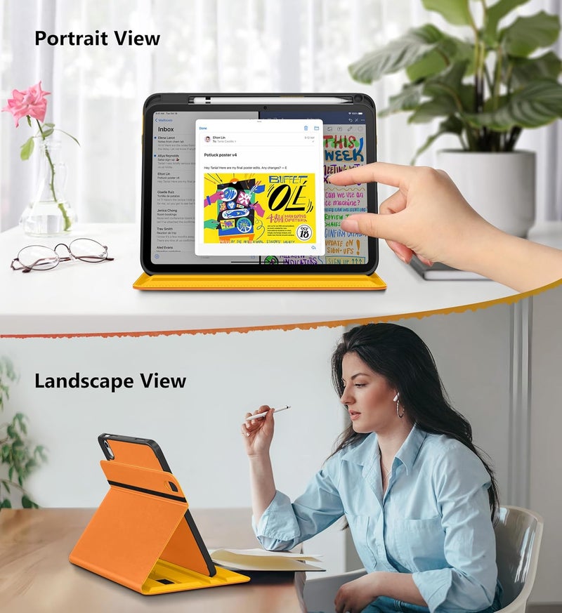 DTTO for iPad A16 Case, iPad 11th / 10th Generation Case (2025/2022), 360 Degree Rotating Premium Leather Folio Stand Cover with Pencil Holder, Orange - Image 3